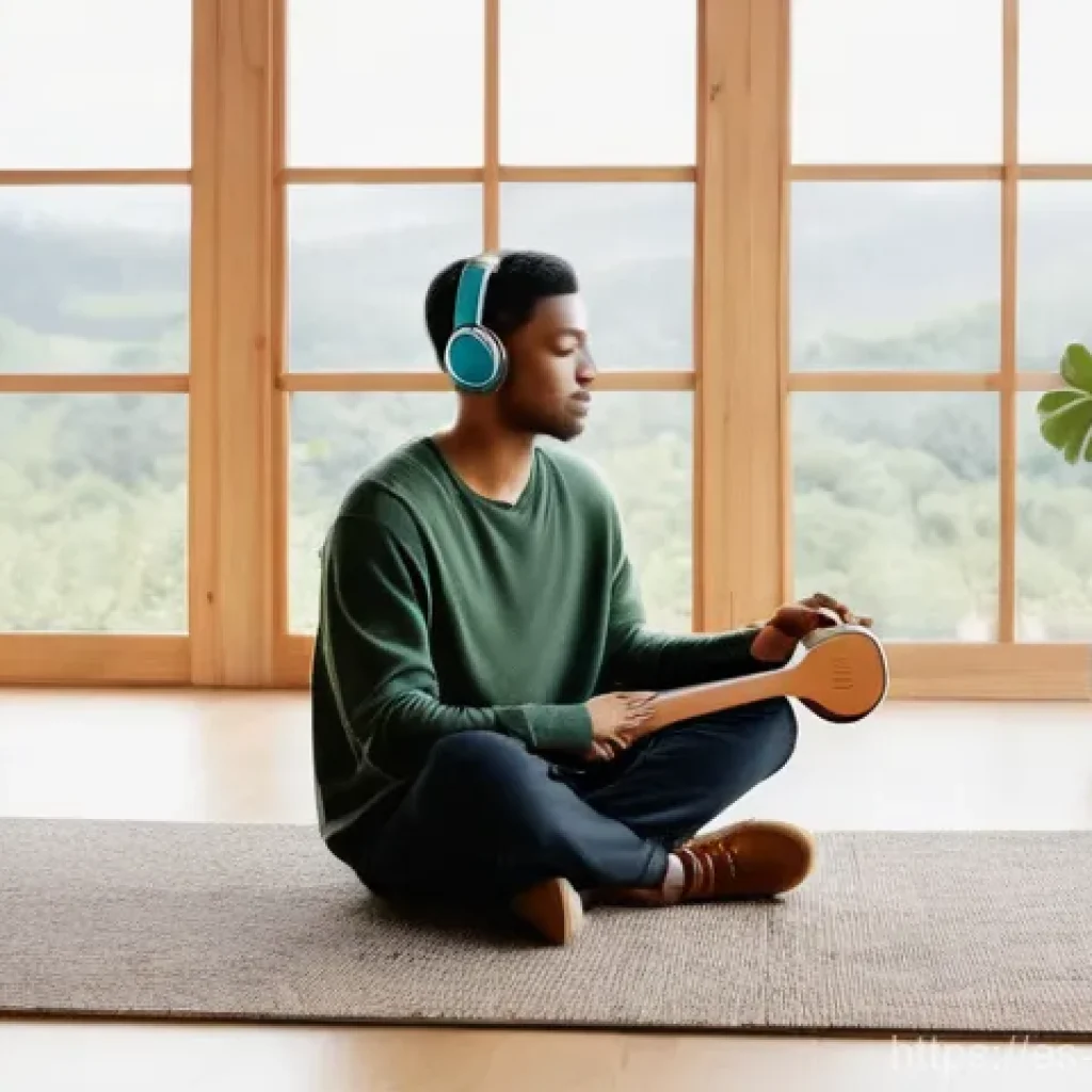 음악테라피사 상담 과정 - **Prompt:** A serene and introspective music therapy session for a young adult. The individual, dres...