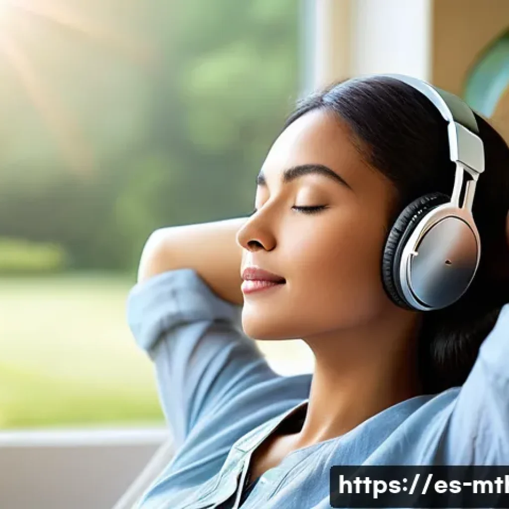 음악테라피사 치료 사례 - A serene and calming image depicting an adult individual, fully clothed in comfortable, casual attir...