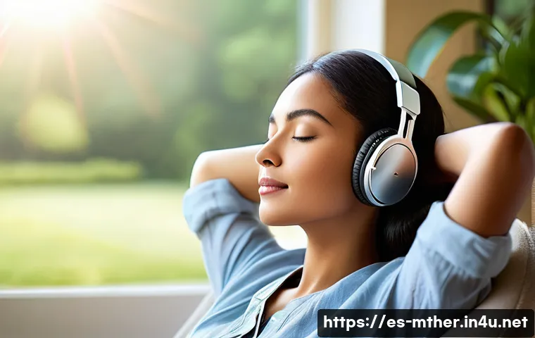 음악테라피사 치료 사례 - A serene and calming image depicting an adult individual, fully clothed in comfortable, casual attir...