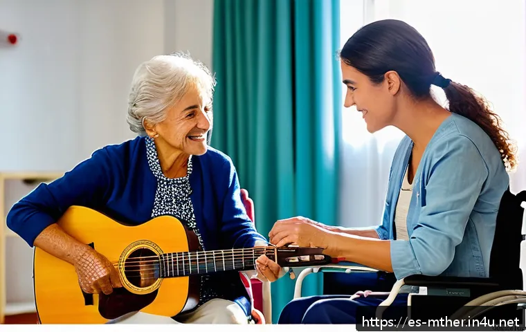 음악테라피사 취업 방법 - A professional music therapist conducting a therapy session in a bright hospital room in Spain, inte...