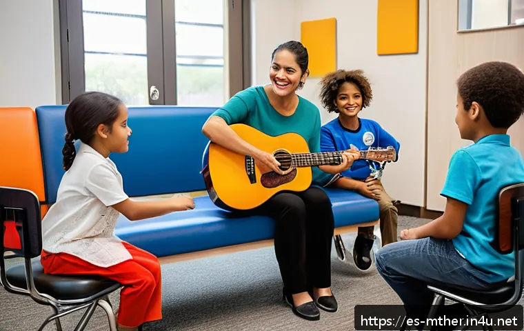 음악테라피사 교육 과정 - A compassionate music therapist wearing comfortable professional attire and a warm smile, sitting in...