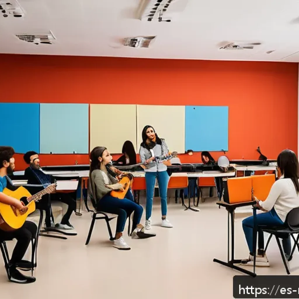 음악테라피사 직업 교육 - A university classroom setting in a Spanish-speaking country where diverse students are engaged in a...