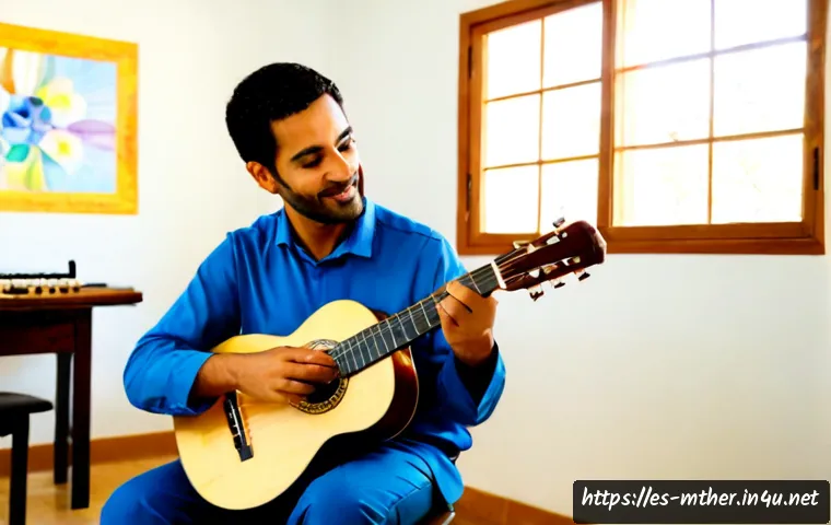 음악테라피사 전문가 커리어 개발 - Photorealistic music therapy professional in a bright Spanish community wellness center, warmly guid...